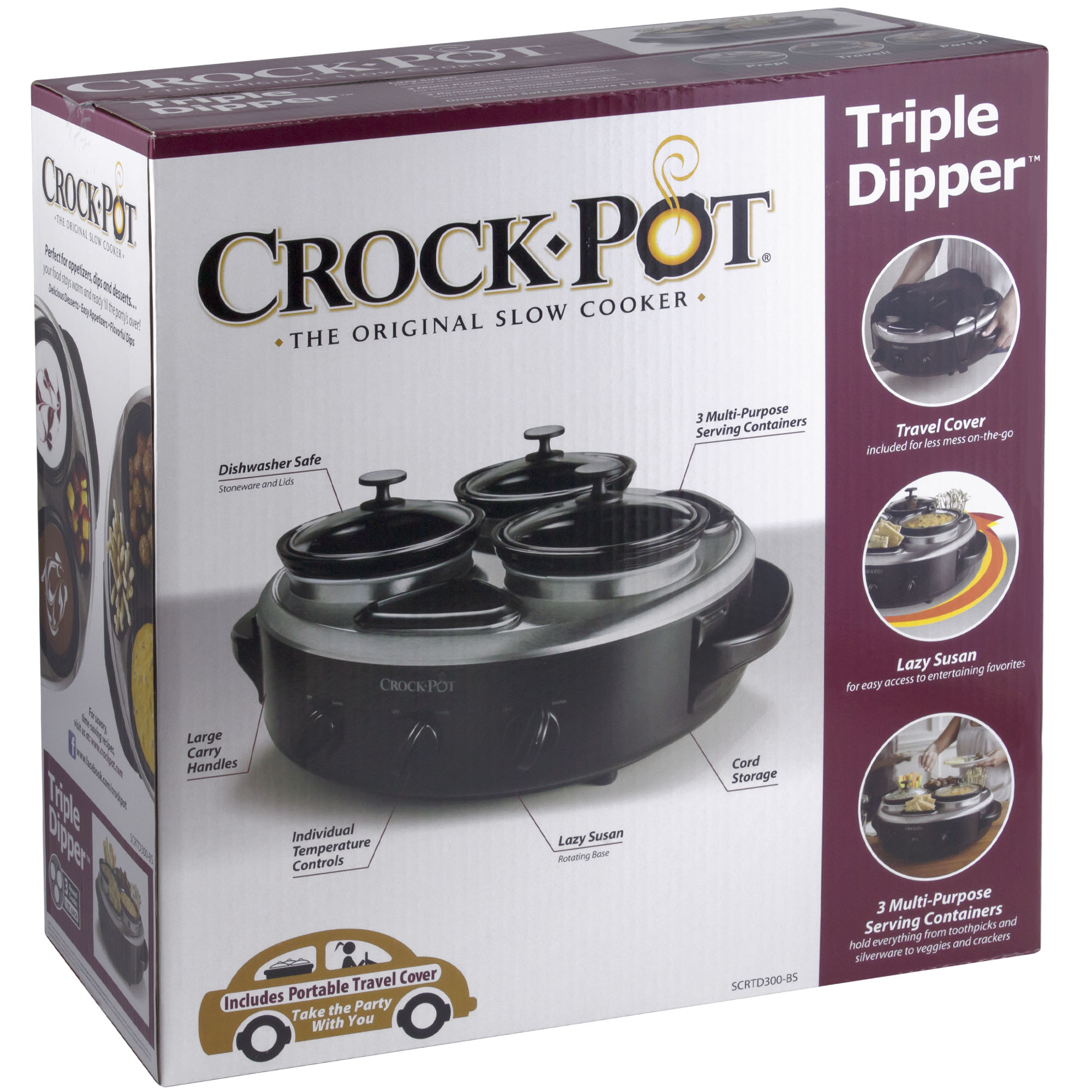 Crockpot Triple Dipper the Original Slow Cooker W/travel Cover Lazy Susan 