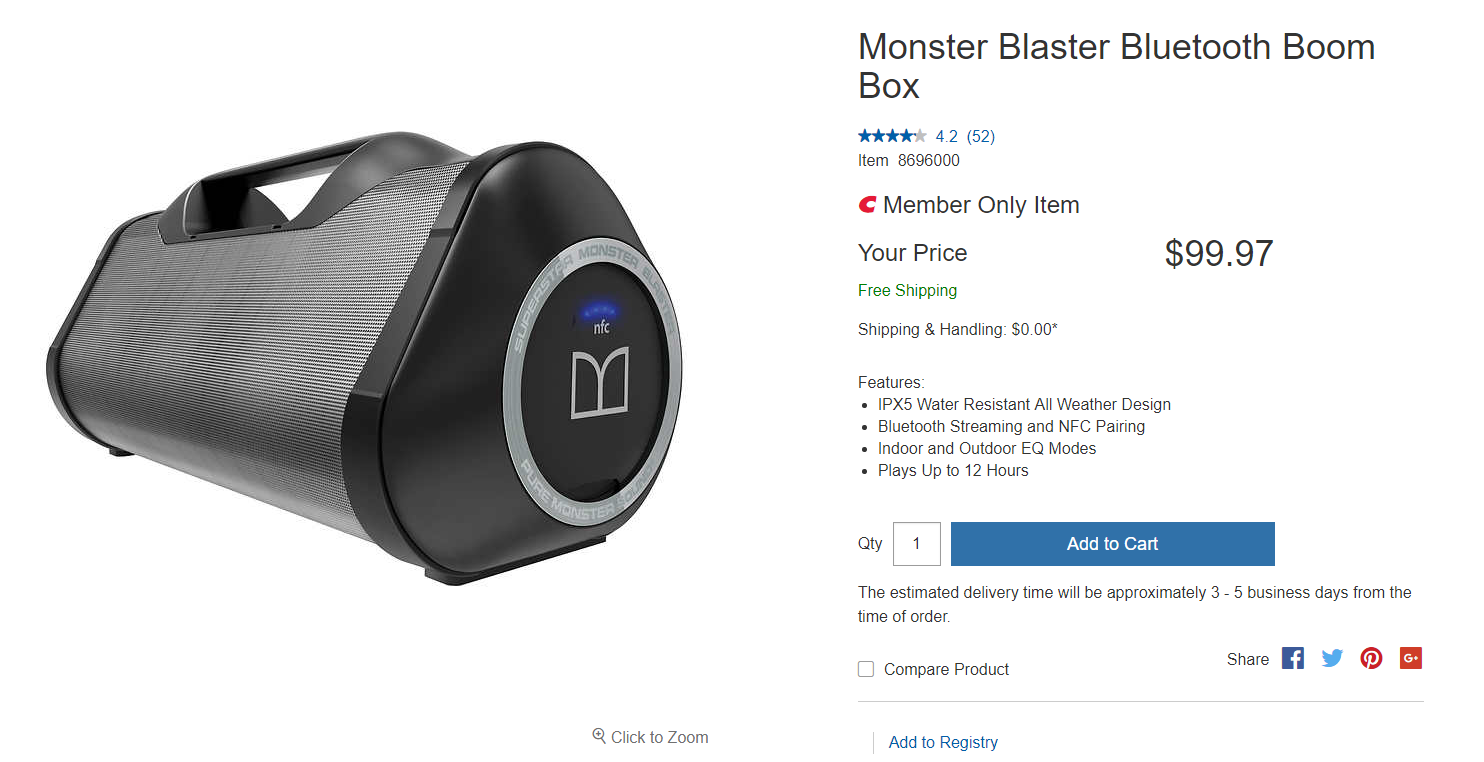 monster boombox costco