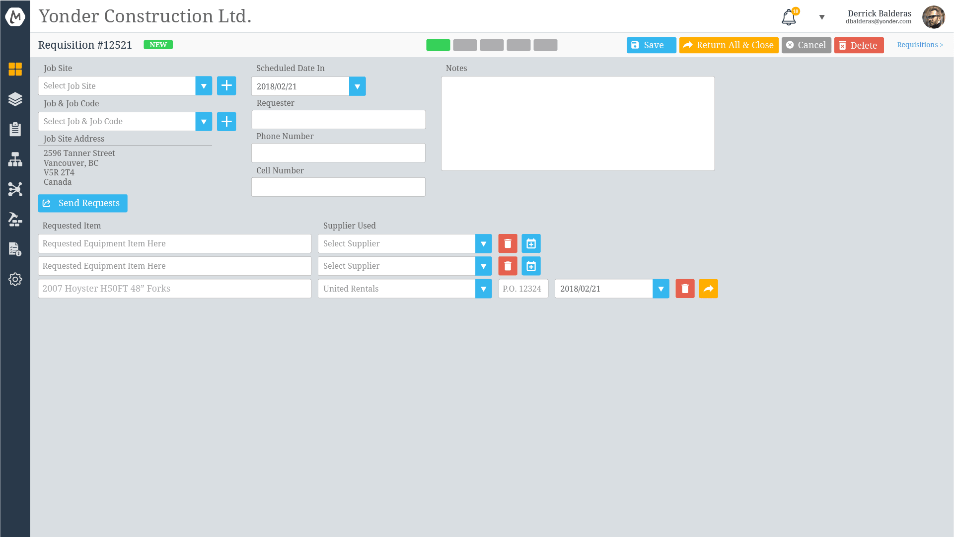 requisition details mobile screen