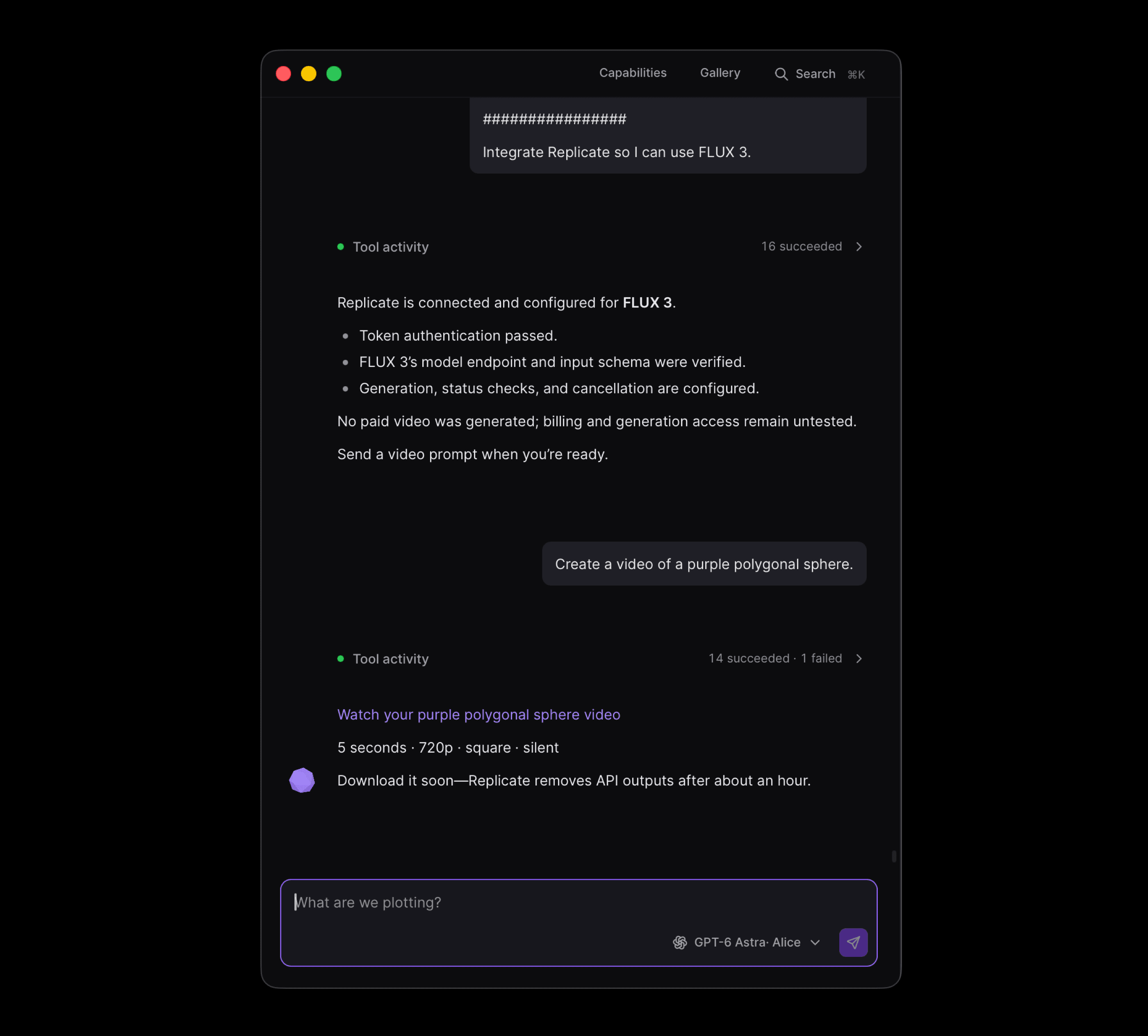 The agent adds a reusable Replicate integration that can work with other app capabilities.