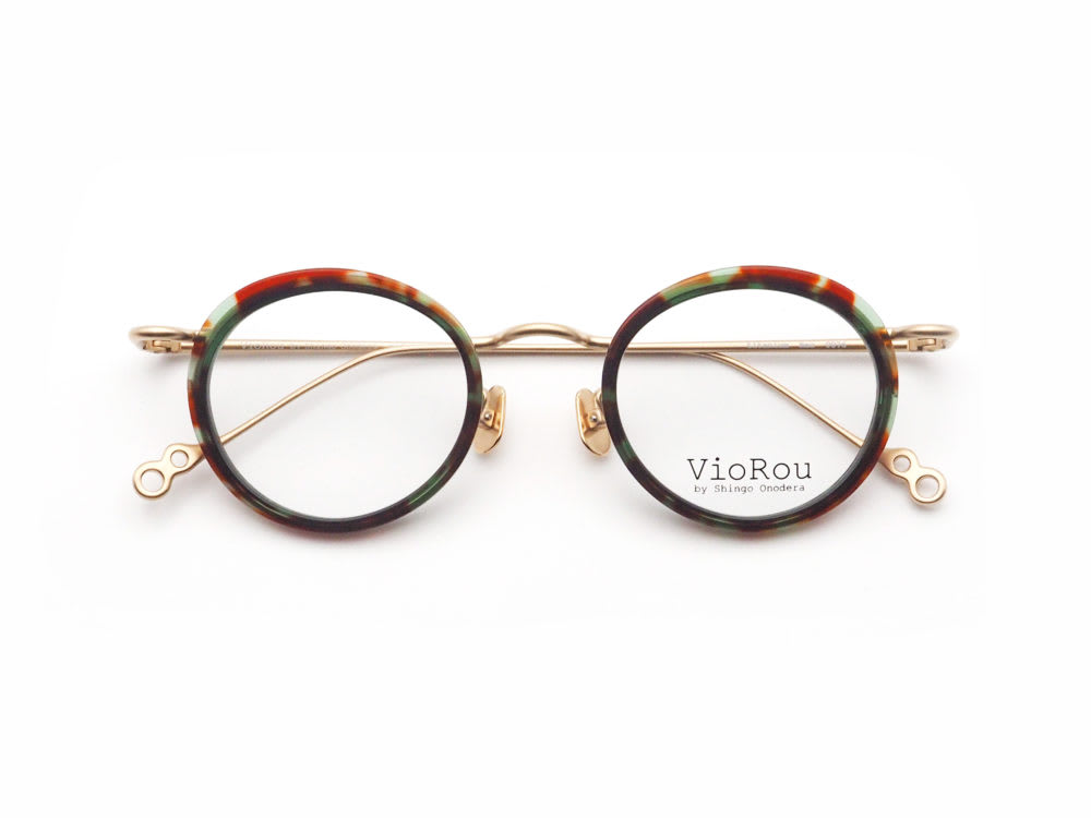 VioRou Nao col. 0076 Green and dark orange demi/Gold matte 日本製眼鏡フレーム