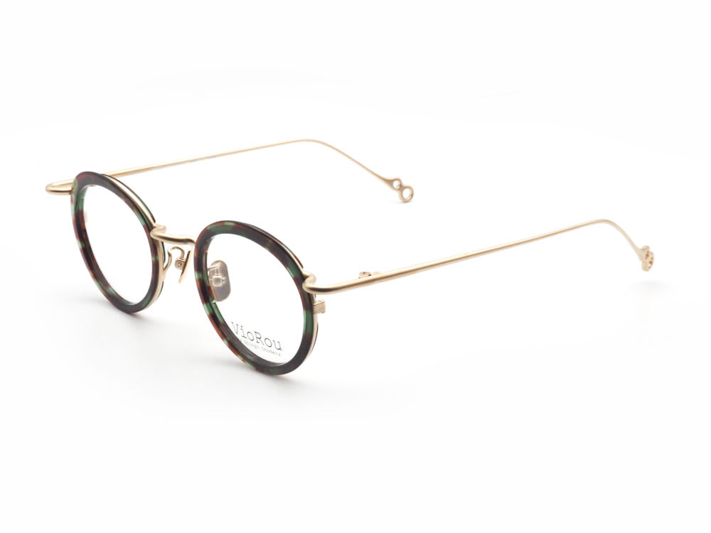 VioRou Nao col. 0076 Green and dark orange demi/Gold matte 日本製眼鏡フレーム