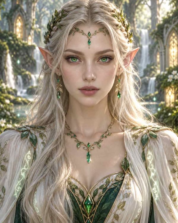 Portrait of Elaseth Moonwhisper, a high-elf mage