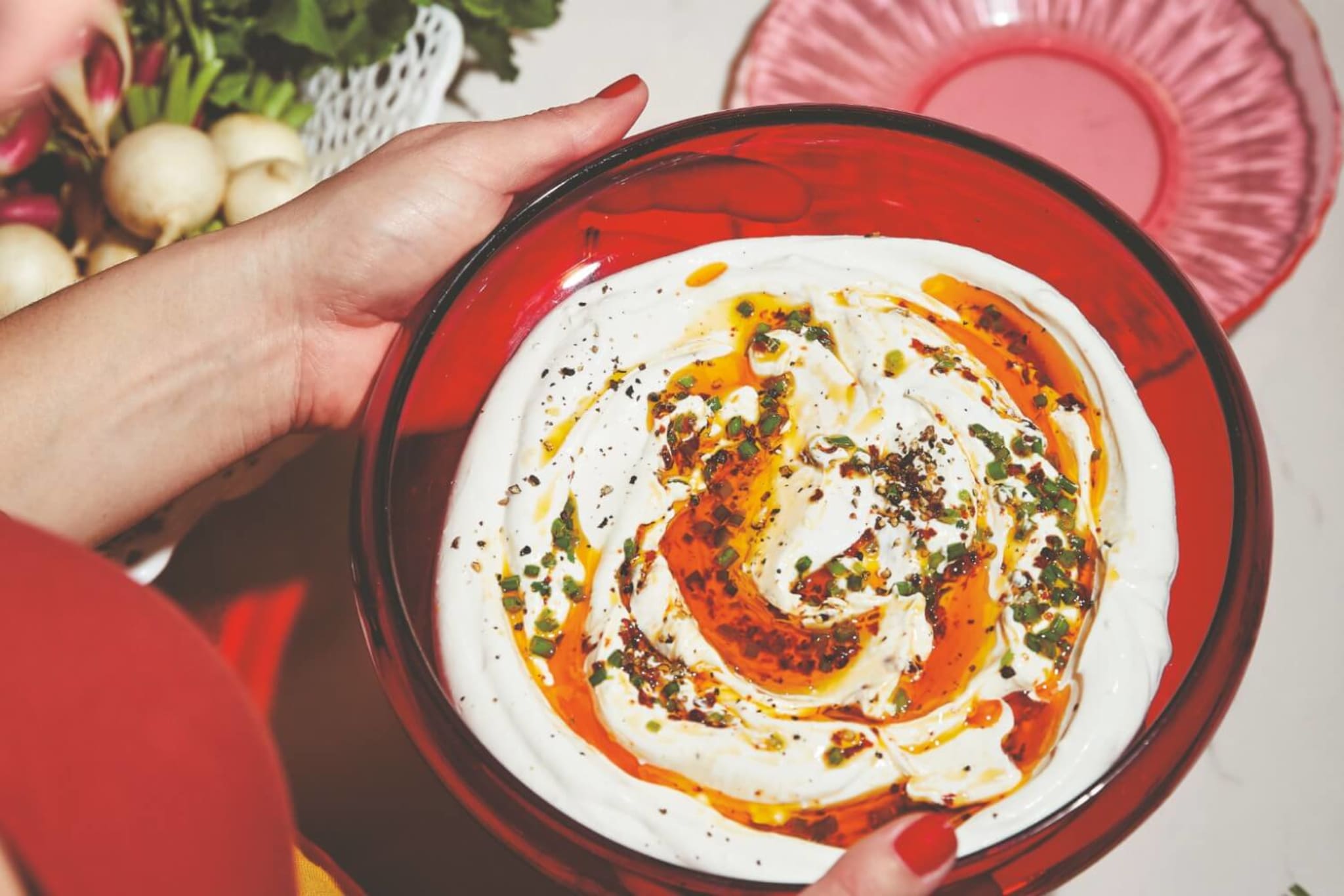 Labne with sizzled spring onion and chilli