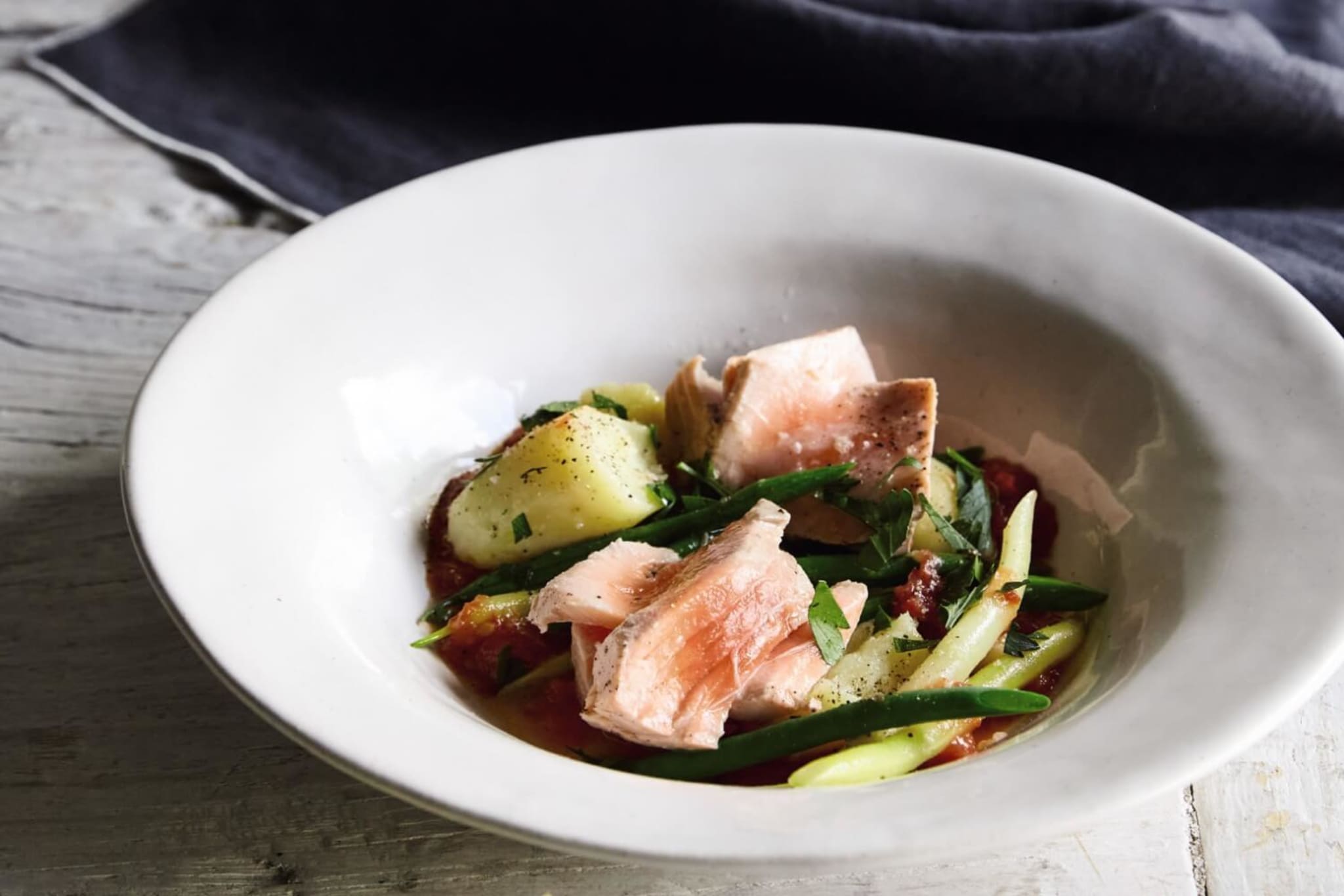 Stephanie Alexander's poached salmon dinner