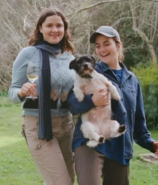 Mali Mitchell-Court, Ali Currey-Voumard and their dog, Moss