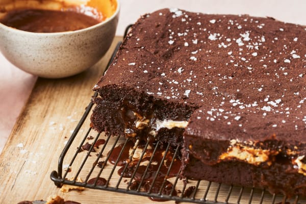 Michael and Pippa James's miso caramel and tahini brownie.
