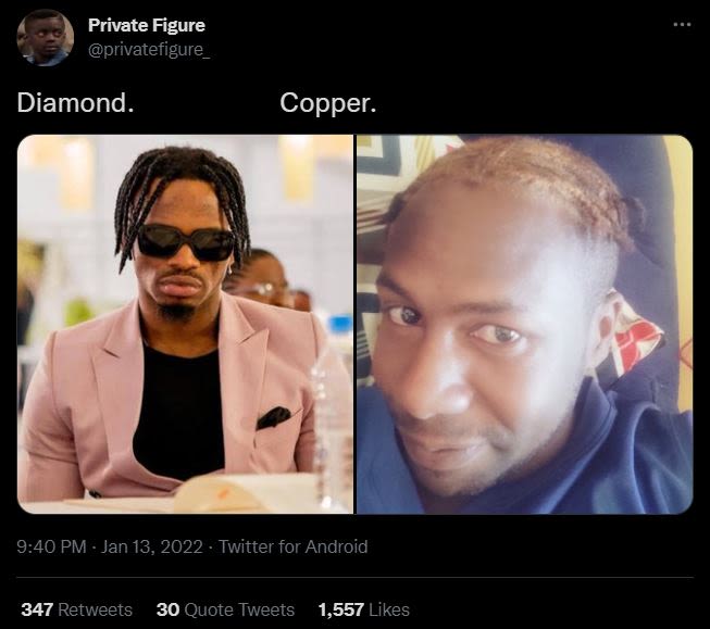 Private Figure privatefigure_ Diamond. Copper. 9.40 PM Jan 13, Twitter for Andro