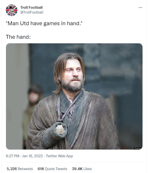 Troll Football TrollFootball Man Utd have games in hand The hand 9.27 PM Jan 16,