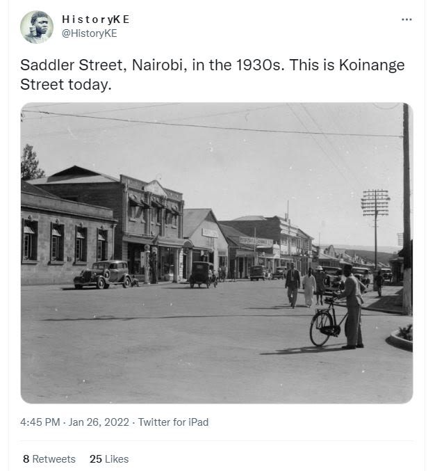 HistoryKE HistoryKE Saddler Street, Nairobi, in the 1930s. This is Koinange Stre