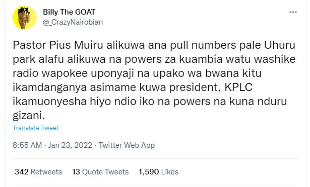 Billy The GOAT CrazyNairobian Pastor Pius Muiru alikuwa ana pull numbers pale Uh