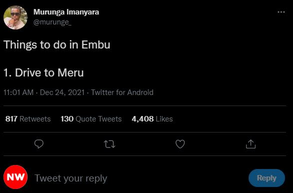 Murunga Imanyara murunge Things to do in Embu 1. Drive to Meru 11.01 AM . Dec 24