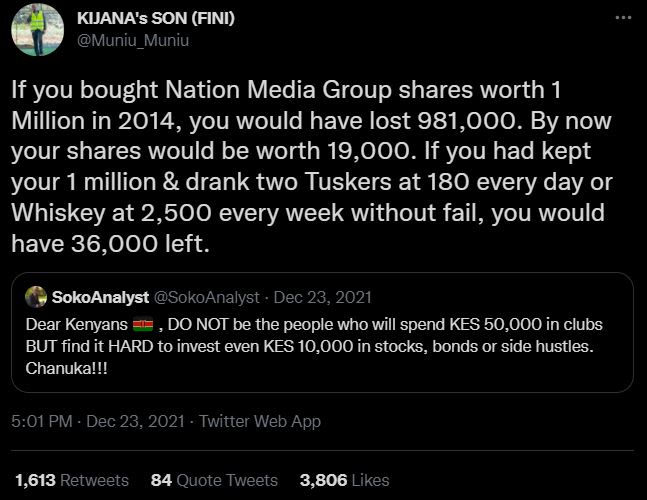 KIJANA's SON FINI Muniu_Muniu If you bought Nation Media Group shares worth 1 Mi