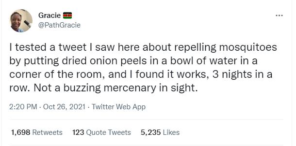 Gracie PathGracie tested a tweet saw here about repelling mosquitoes by putting