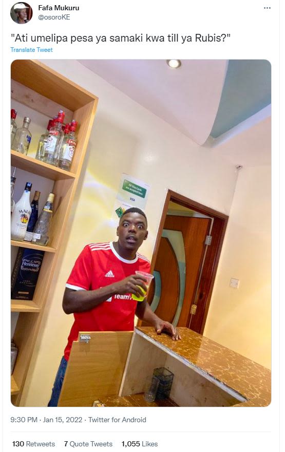 Fafa Mukuru osoroKE Ati umelipa pesa ya samaki kwa till ya Rubis? Translate Twee
