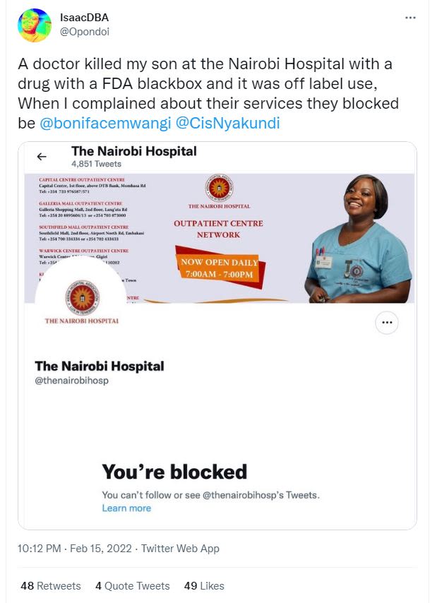 IsaacDBA Opondoi A doctor killed my son at the Nairobi Hospital with a drug with