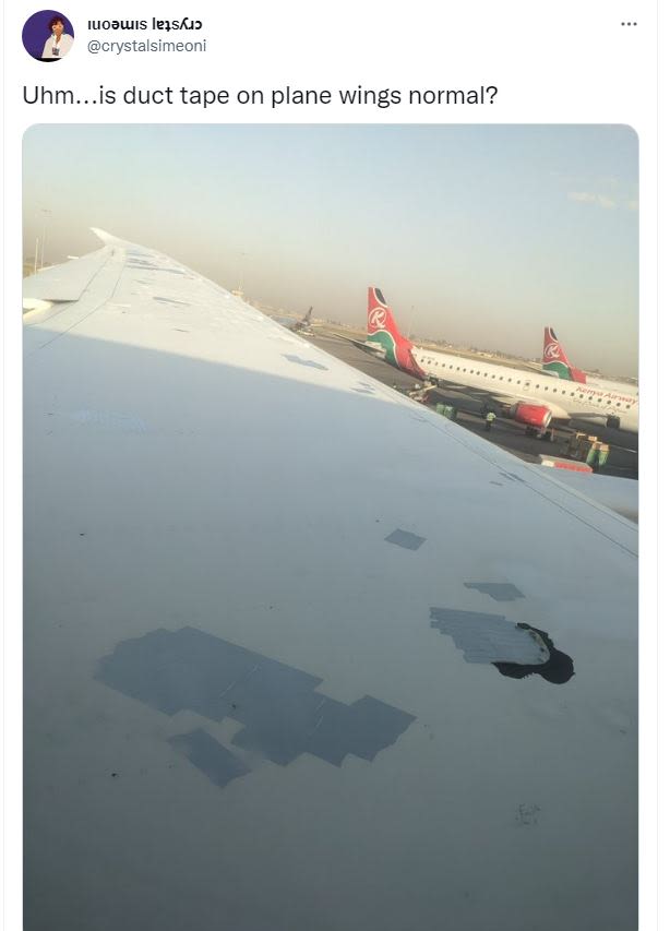 IUOaUIs lexsks crystalsimeoni Uhm..is duct tape on plane wings normal?