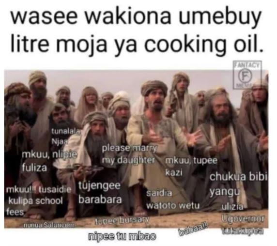 wasee wakiona umebuy litre moja ya cooking oil. lunalal Nidd mkuu nligie fuliza