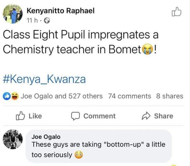 Kenyanitto Raphael 11 h Class Eight Pupil impregnates a Chemistry teacher in Bom