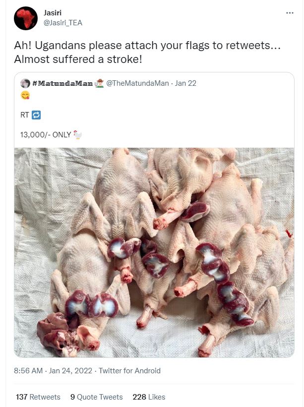 Jasiri Jasiri_TEA Ah! Ugandans please attach your flags to retweets Almost suffe