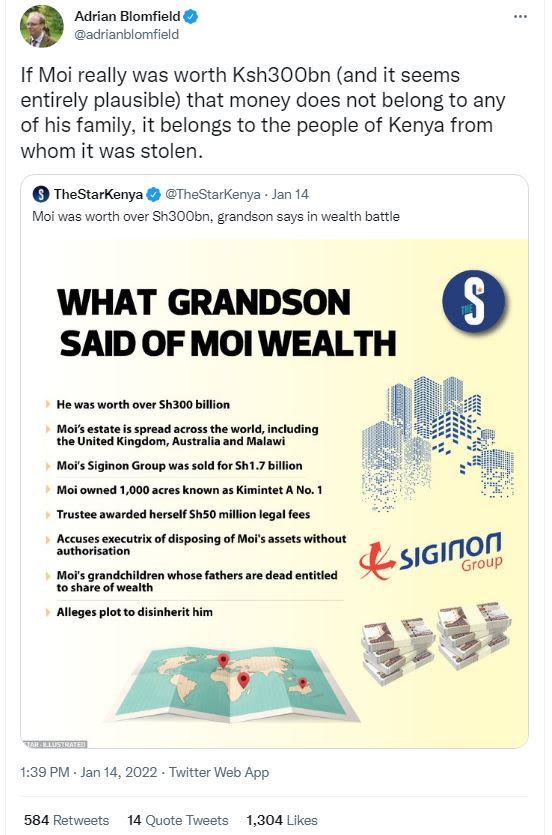 Adrian Blomfield adrianblomfield If Moi really was worth Ksh3OObn and it seems e