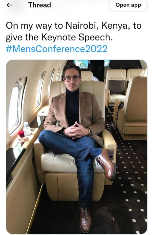 Thread Open app On my way to Nairobi, Kenya, to give the Keynote Speech. MensCon