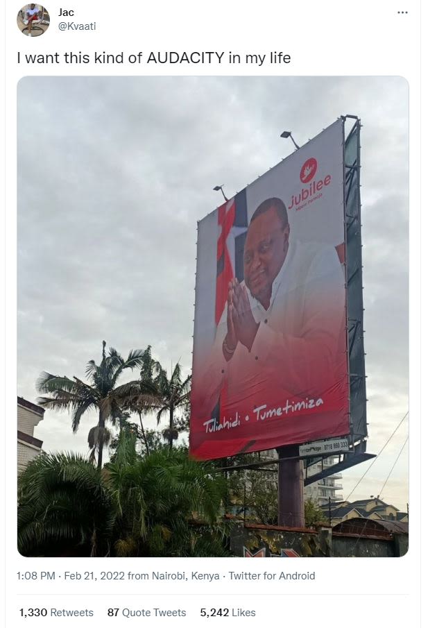 Jac Kvaati want this kind of AUDACITY in my life 1.08 PM Feb 21, from Nairobi, K