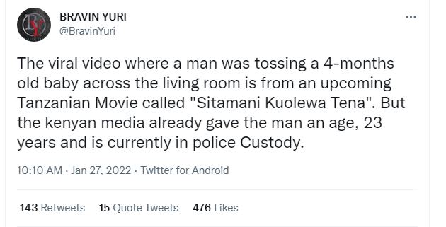 BRAVIN YURI BravinYuri The viral video where a man was tossing a 4months old bab