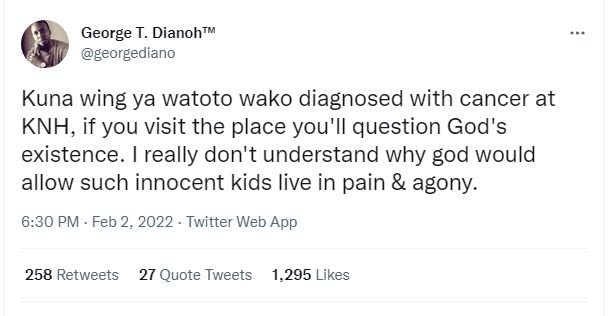 George T. Dianoh M 'georgediano Kuna wing ya watoto wako diagnosed with cancer a