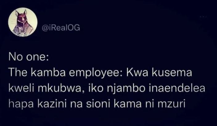 iRealOG No one The kamba employee Kwa kusema kweli mkubwa, iko njambo inaendelea