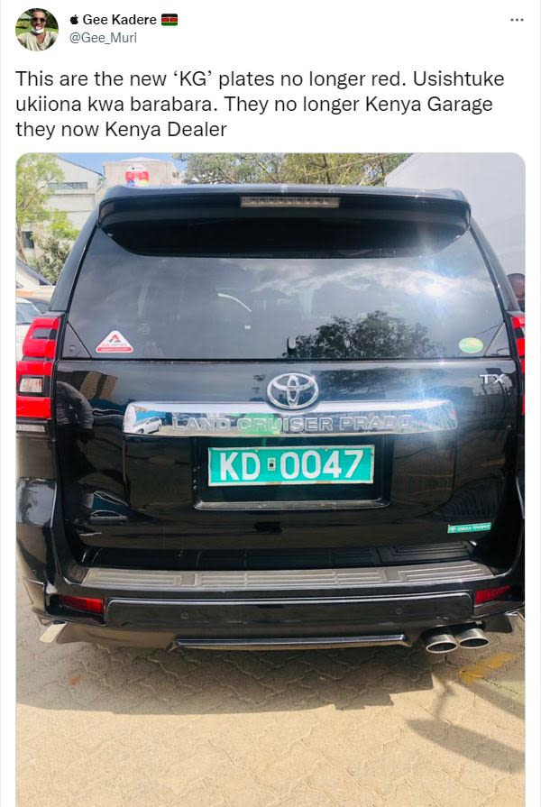 Gee Kadere Gee_Muri This are the new KG' plates no longer red. Usishtuke ukiiona