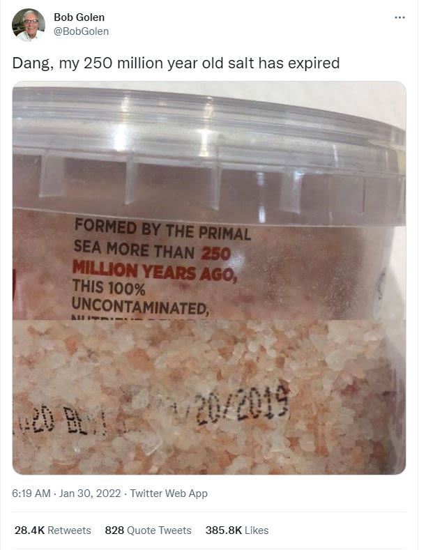 Bob Golen BobGolen Dang, my 250 million year old salt has expired FORMED BY THE