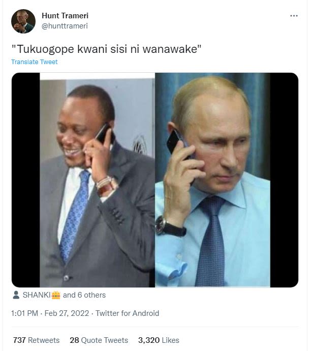 Hunt trameri hunttrameri 'tukuogope kwani sisi ni wanawake translate tweet shank