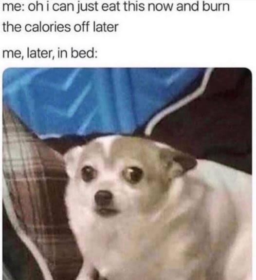 Me ohi can just eat this now and burn the calories off later me later in bed