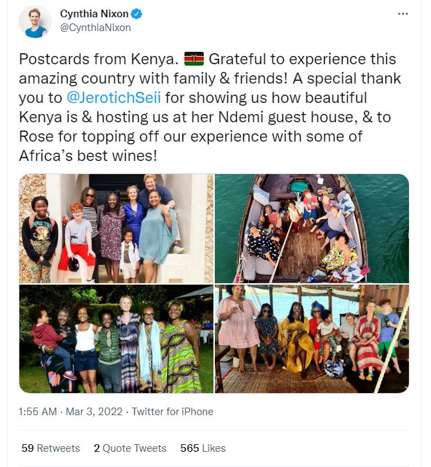 Cynthia nixon cynthianixon postcards from kenya_ grateful to experience this ama