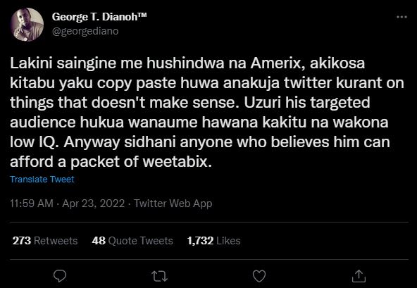 George t. dianoh georgediano lakini saingine me hushindwa na amerix, akikosa kit