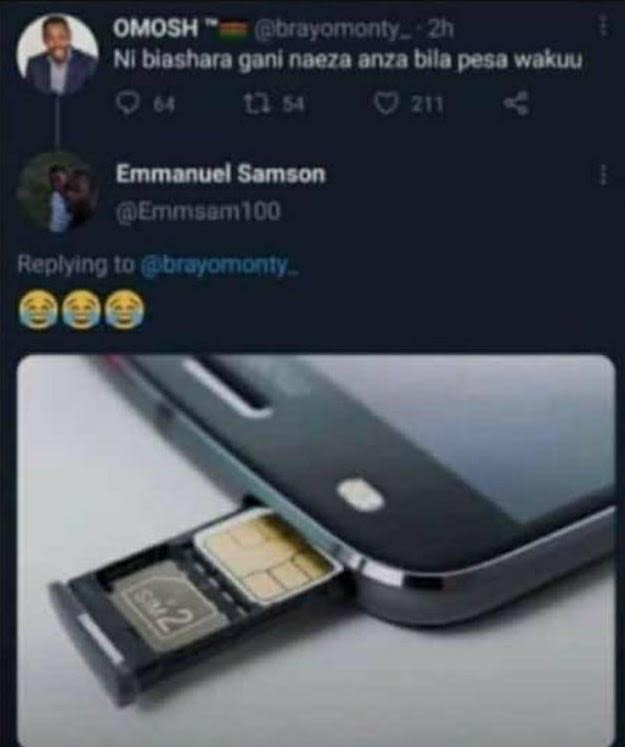 Omosh aoroyomonty m mi blashara qani naeza anza blla pesa wakuu 0y emmanucl sams