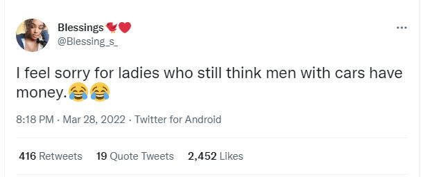 Blessings blessing_s_ feel sorry for ladies who still think men with cars have m