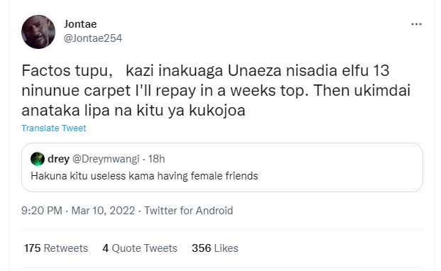 Jontae jontae254 factos tupu, kazi inakuaga unaeza nisadia elfu 13 ninunue carpe