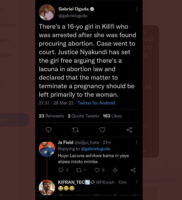 Gabriel oguda 0 gabrieloguda there's a 16yo girl in kilifi who was arrested afte