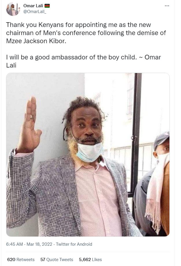 Omar lali omarlali_ thank you kenyans for appointing me as the new chairman of m