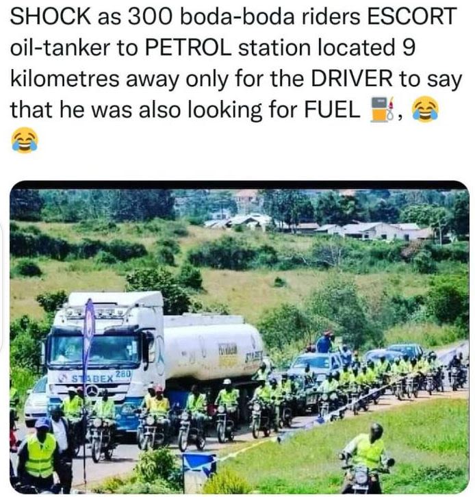 Shock as 300 bodaboda riders escort oiltanker to petrol station located 9 kilome