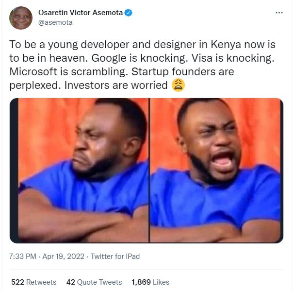 Osaretin victor asemota asemota to be a young developer and designer in kenya no