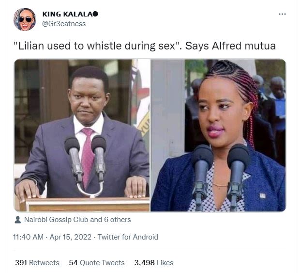 King kalalao gr3eatness lilian used to whistle during sex . says alfred mutua na