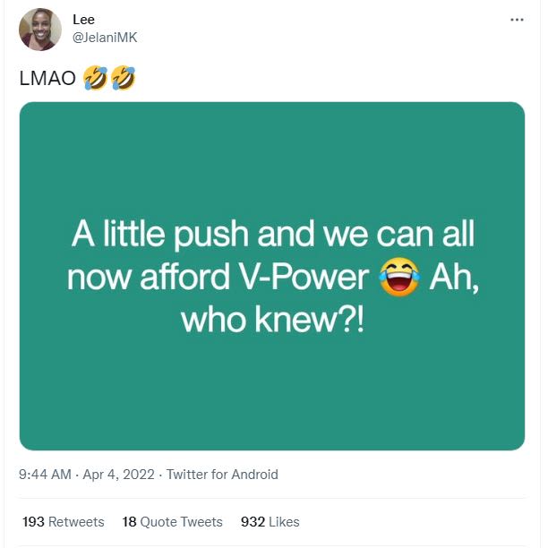 Lee jelanimk lmao a little push and we can all now afford vpower ah who knew?! 9