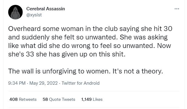 Cerebral assassin xysist overheard some woman in the club saying she hit 30 and