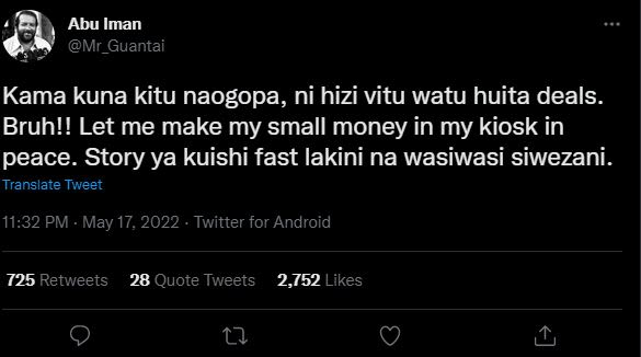 Abu iman mr_guantai kama kuna kitu naogopa, ni hizi vitu watu huita deals . bruh