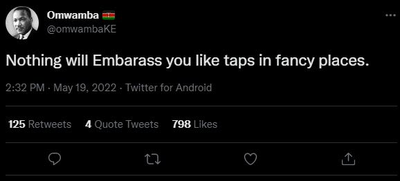 Omwamba omwambake nothing will embarass you like taps in fancy places. 2.32 pm .