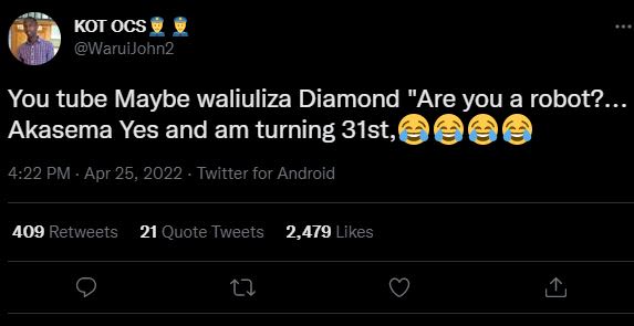 Kot ocs waruijohn2 you tube maybe waliuliza diamond are you a robot? akasema yes