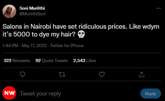 Soni muriithi muriithisoni salons in nairobi have set ridiculous prices. like wd